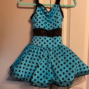 Weissman MC Turquoise with black polkadotted leotard